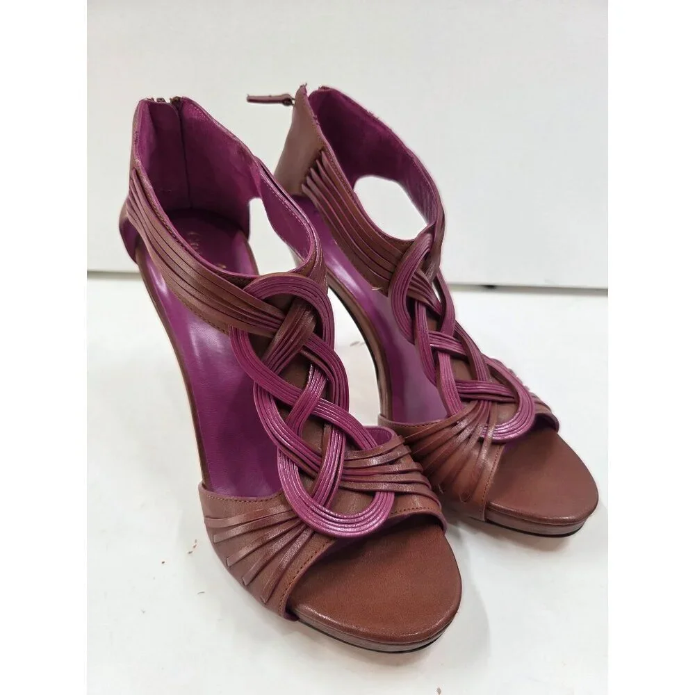 Cole Haan Vivian Brown/Pink Strappy Stiletto Heel Zipper Sandals - Size 8 B